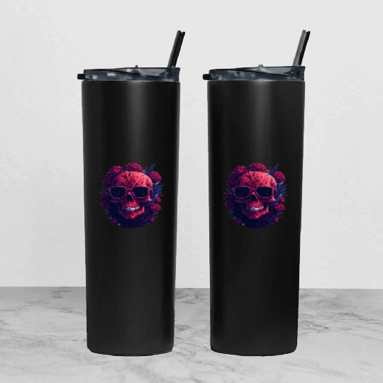 red skull Tumbler With Lid And Straw