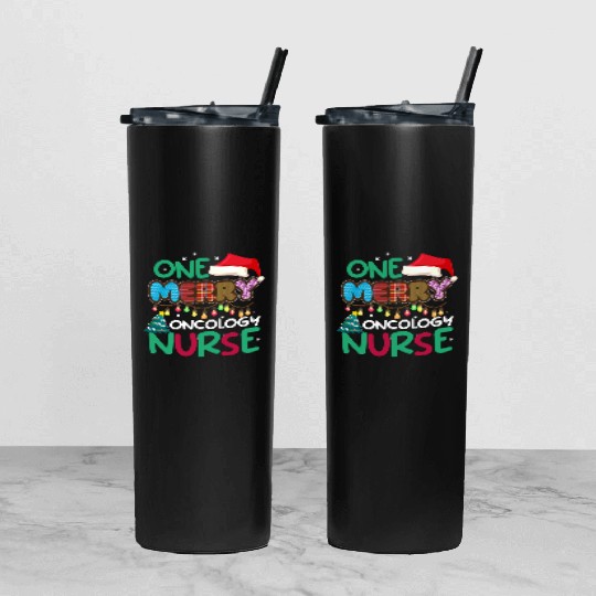 One merry Oncology Nurse Christmas Tumbler With Lid And Straw