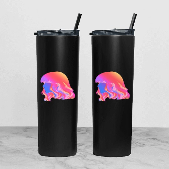 Full Color Silhoutette Of Hair Women Tumbler With Lid And Straw