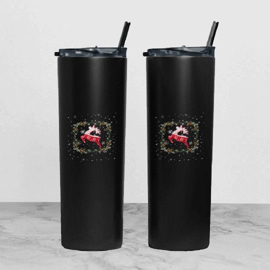 reindeer christmas Tumbler With Lid And Straw