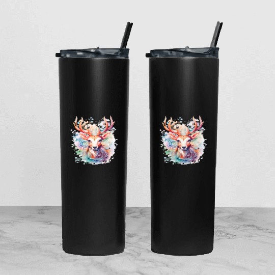 Colorful Reindeer Fantasy: Studio Ghibli Style Tumbler With Lid And Straw