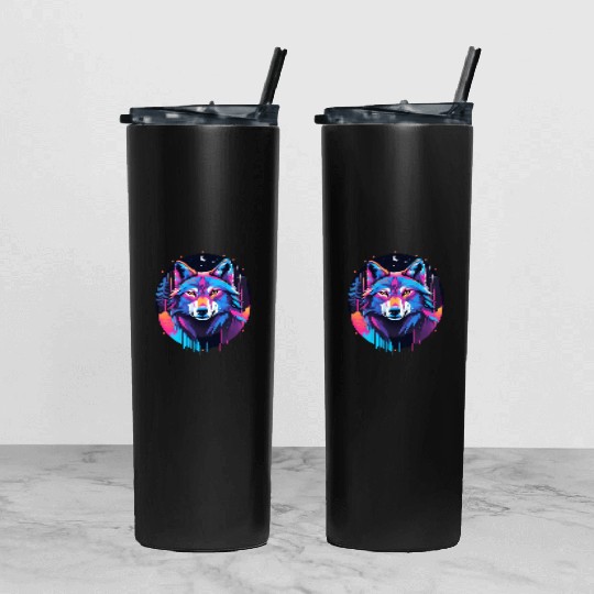 Eerie Blacklight Wolf Tumbler With Lid And Straw - Neon Colors