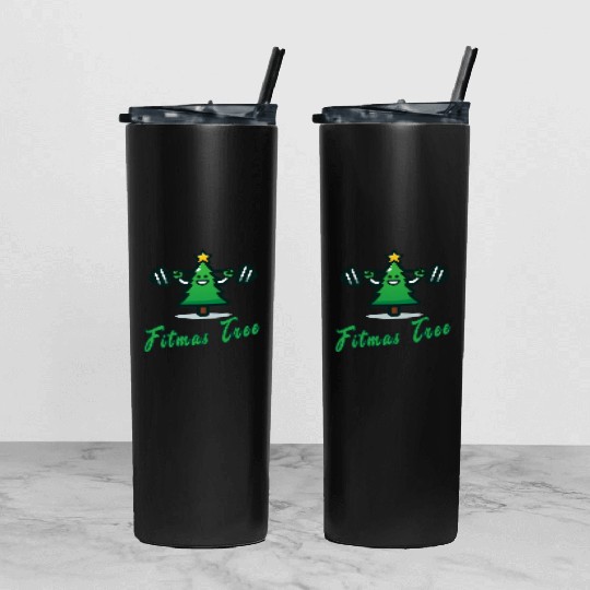 Fitmas Tree funny gym words Tumbler With Lid And Straw