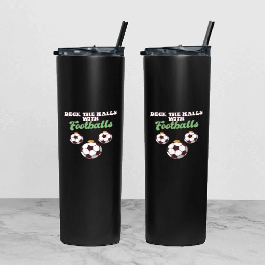 Football Player Coach Christmas Balls Deck The Tumbler With Lid And Straw