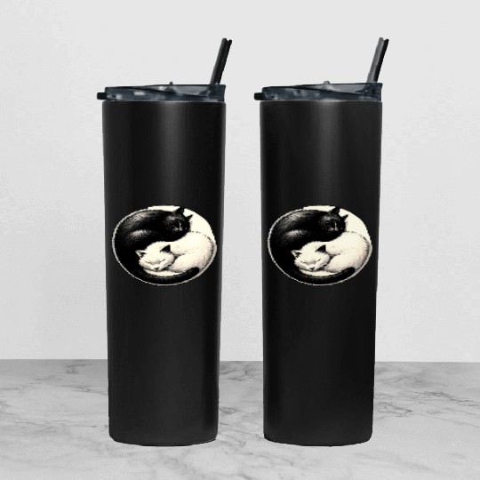 Yin and yang cats sleeping Tumbler With Lid And Straw