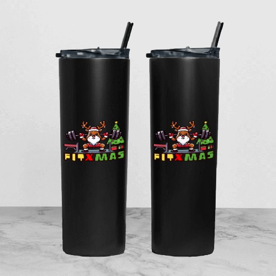 fit xmass, funny christmas reindeer Tumbler With Lid And Straw