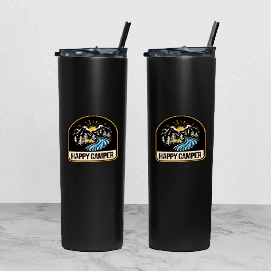 Happy Camper Camping Campfire Tent Tumbler With Lid And Straw