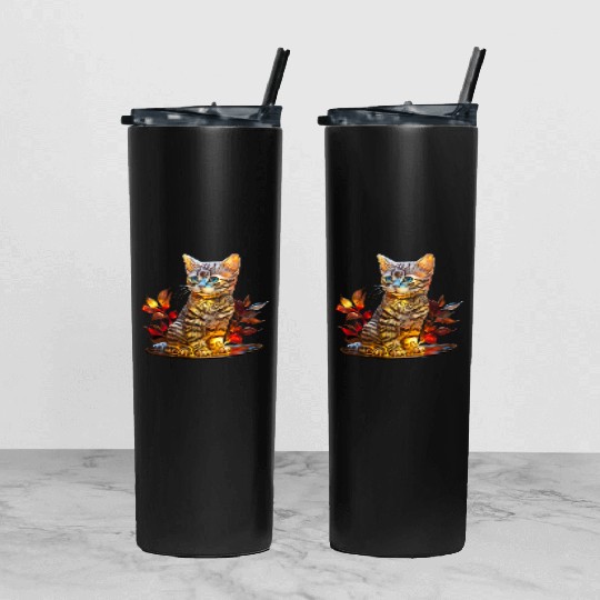 Stained Glass American Shorthair kitten Tumbler With Lid And Straw