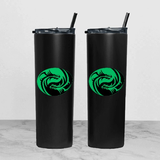 tow Dragonball in circle green and black Tumbler With Lid And Straw