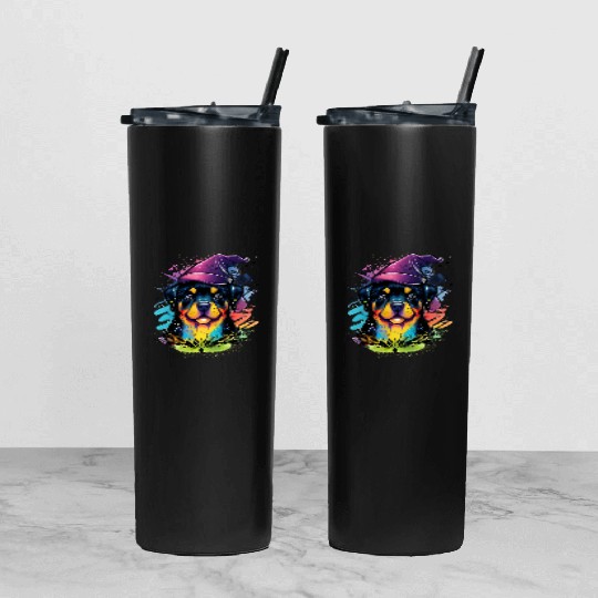 Colorful Kawaii Rottweiler Wizard Tumbler With Lid And Straw