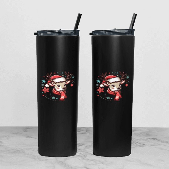 christmas Reindeer Tumbler With Lid And Straw