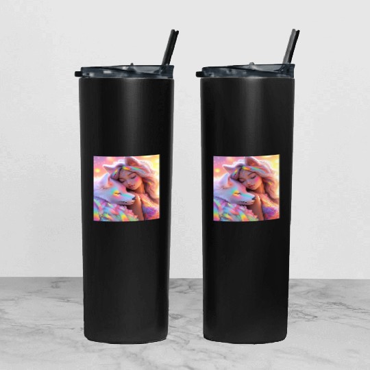 Rainbow Friends - White Wolf and Girl Tumbler With Lid And Straw