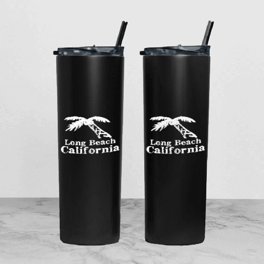 Long Beach California Palm Tree Souvenirs Gifts Tumbler With Lid And Straw