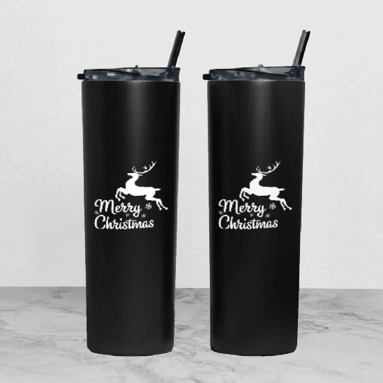Merry Christmas Reindeer Xmas Family Funny Tumbler With Lid And Straw