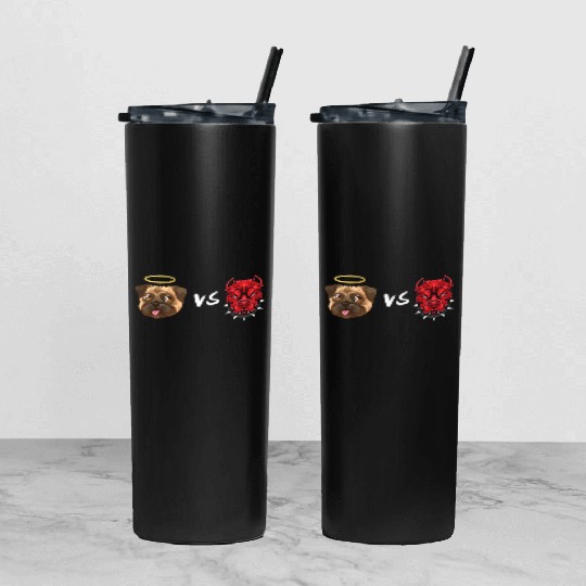 Angel Pug Dog Vs Devil Pitbull Dog Tumbler With Lid And Straw
