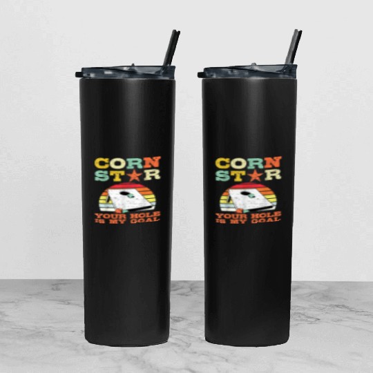 Corn Star Your Hole is My Goal Vintage Cornhole Tumbler With Lid And Straw