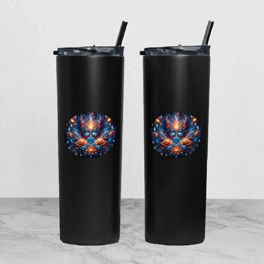 Phoenix Rebirth in Cosmic Bloom Tumbler With Lid And Straw