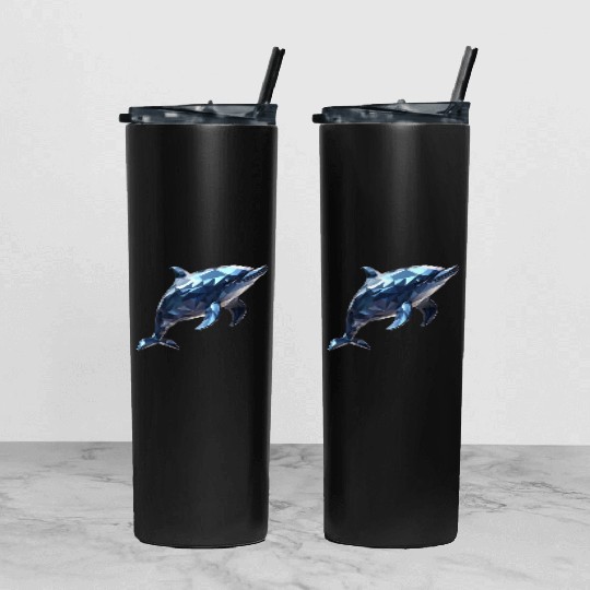 Geometric Style Dolphin Tumbler With Lid And Straw