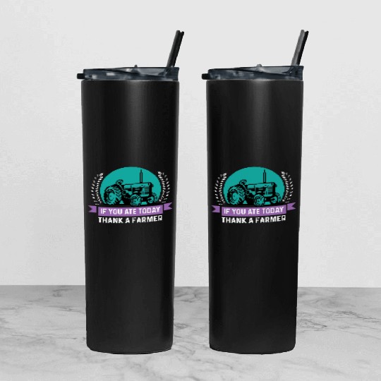 Thank a Farmer Thankful Person Gift Tumbler With Lid And Straw