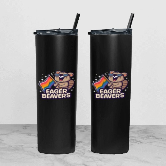 Eager Beavers with Pride LGBT Flag Tumbler With Lid And Straw
