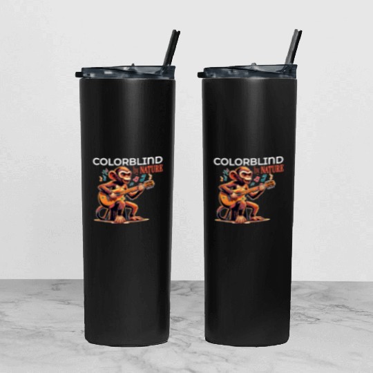 Colorblind by Nature, Melodic Monkey Strums Tumbler With Lid And Straw