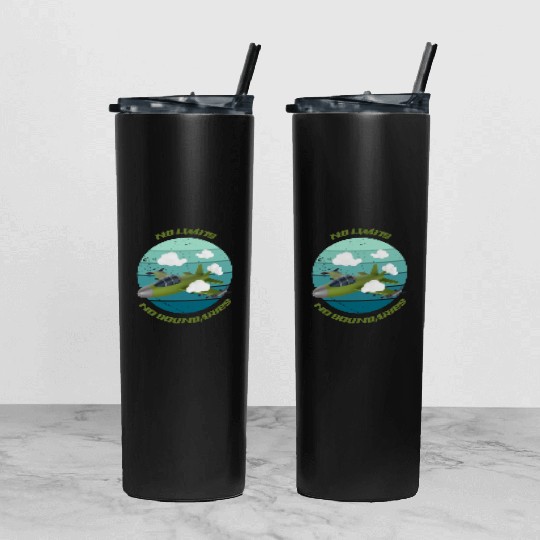 No Limits No Boundaries Jet Design Tumbler With Lid And Straw