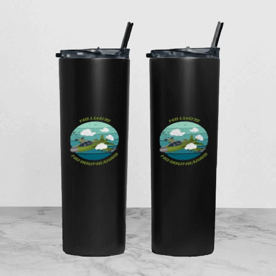No Limits No Boundaries Jet Design Tumbler With Lid And Straw