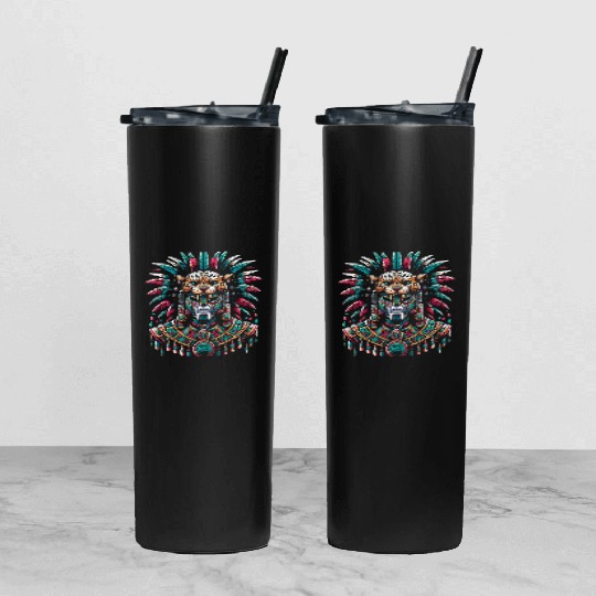 Aztec Jaguar Warrior Aztec Culture Indigenous Tumbler With Lid And Straw