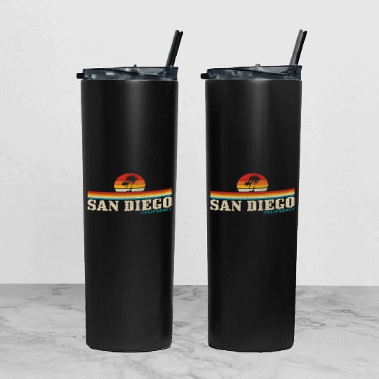 San Diego California Vintage Souvenir Tumbler With Lid And Straw