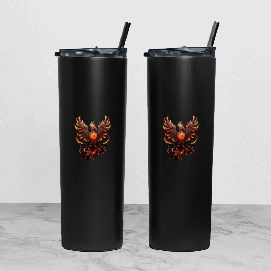 Fiery Phoenix Tattoo Design - Flight of Rebirth Tumbler With Lid And Straw