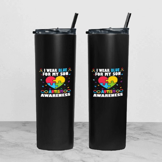 Heart I Wear Blue For My Son Autism Awareness Tumbler With Lid And Straw