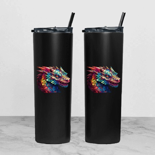 Cerulean Coil: The Stained Glass Dragon Tumbler With Lid And Straw