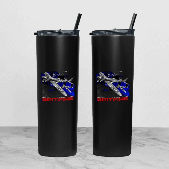 Spitfire Vintage English WW2 Fighter Aircraft Tumbler With Lid And Straw