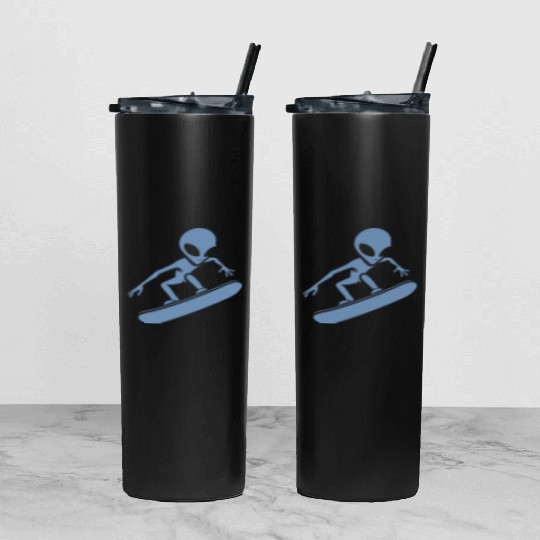 Minimalist Design: Alien Snowboarder Silhouette Tumbler With Lid And Straw
