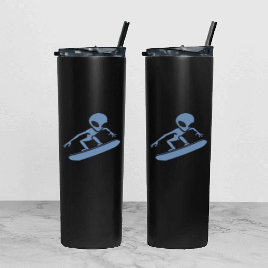 Minimalist Design: Alien Snowboarder Silhouette Tumbler With Lid And Straw