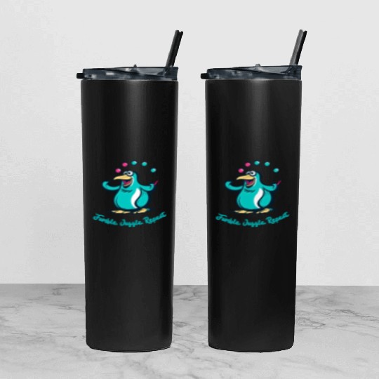 Clumsy Penguin: Fumble, Juggle, Repeat. Tumbler With Lid And Straw