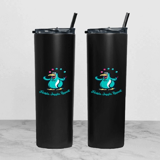 Clumsy Penguin: Fumble, Juggle, Repeat. Tumbler With Lid And Straw