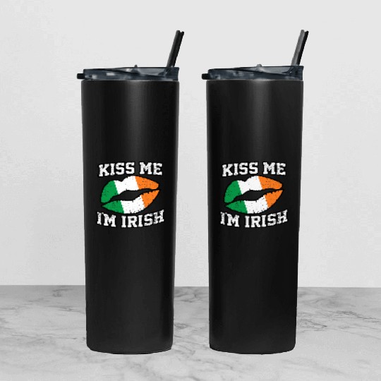 KISS ME IM IRISH ST PATRICKS DAY Tumbler With Lid And Straw
