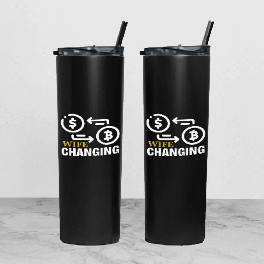 Black and Gold Wife Changing - Bitcoin Tumbler With Lid And Straw