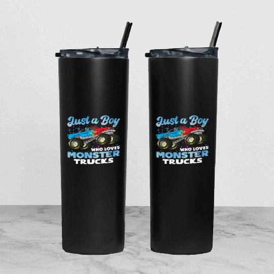 Just A Boy Who Loves Monster Trucks Toddler Kids Tumbler With Lid And Straw