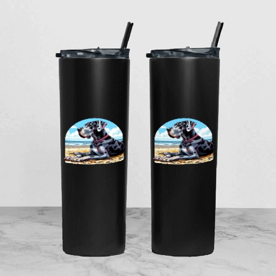 Great Dane On The Beach Tumbler With Lid And Straw