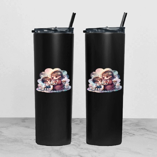 Mother and Son Enjoying a Cozy Tea Party Tumbler With Lid And Straw