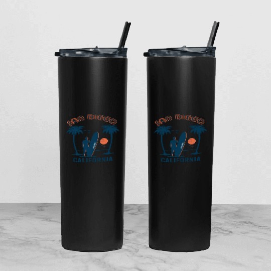 San Diego California Beach Surf Summer Tumbler With Lid And Straw