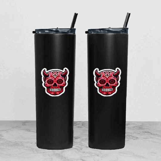 Adventurous Spirit: Daredevil Sugar Skull Tumbler With Lid And Straw