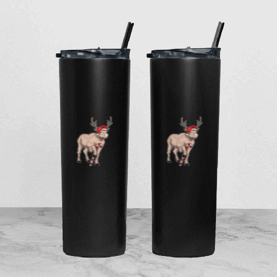 Reindeer Christmas Candy cane Tumbler With Lid And Straw