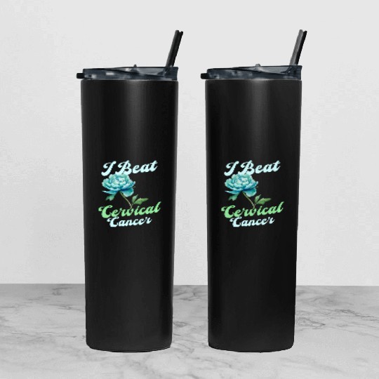 Cervical Cancer Awareness I Beat Cervical Cancer Tumbler With Lid And Straw