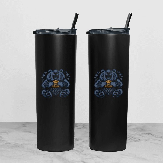 Cute Grizzly with Hamburger, Blue Tumbler With Lid And Straw