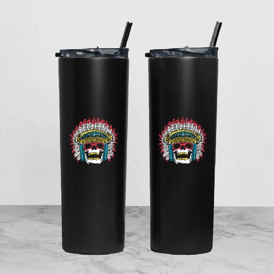 Indigenous Native American Skull Skull Head Tumbler With Lid And Straw