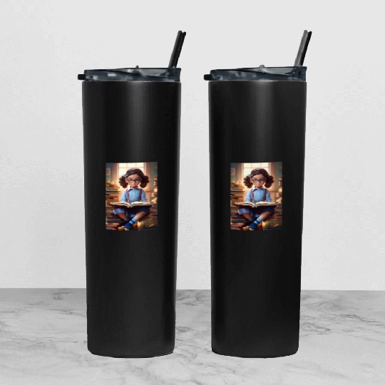 A sweet 5 year old girl wearing a light blue butto Tumbler With Lid And Straw