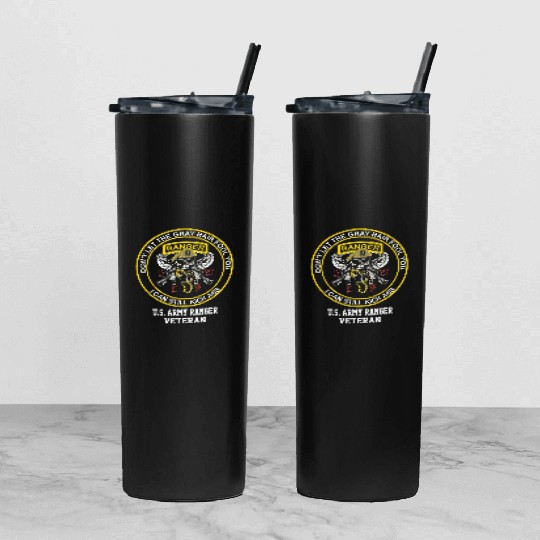 Retired US Army Ranger Veteran USA Military Vet Tumbler With Lid And Straw